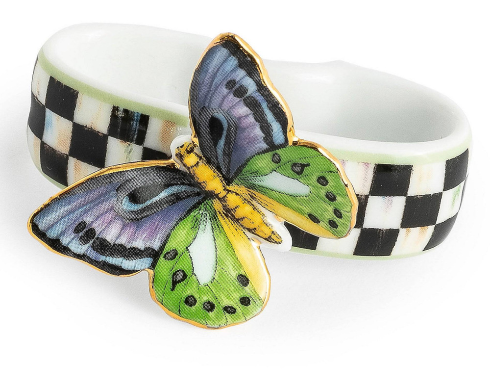 Mackenzie-Childs Butterfly Toile Napkin Rings Set of 4 Pop of Color NEW